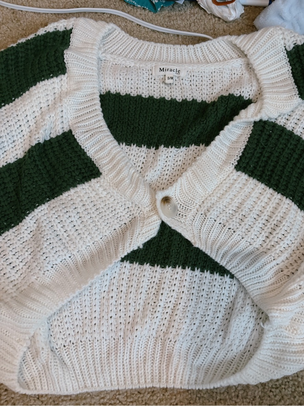 Miracle Green and White Striped Crochet Cardigan